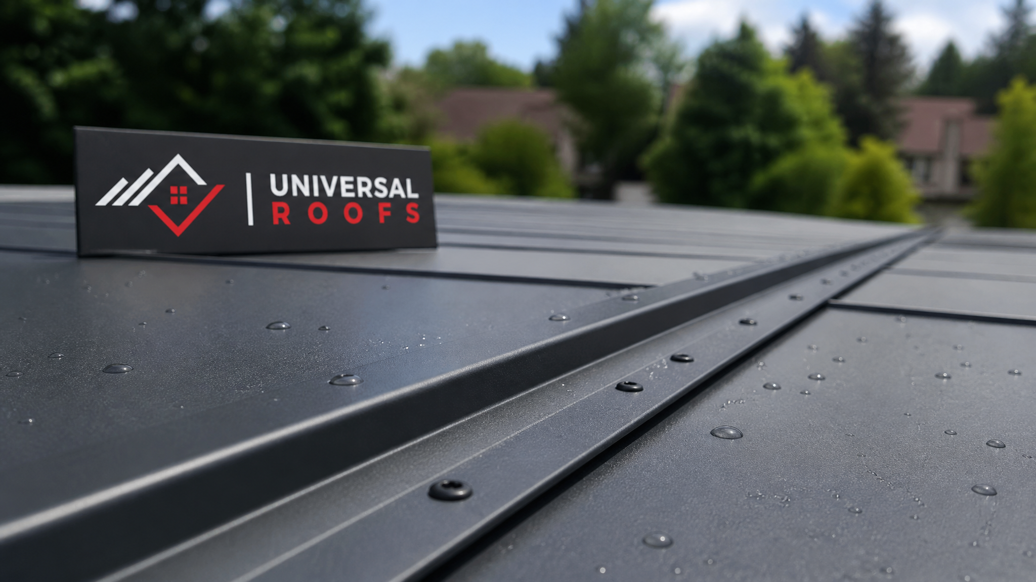 Close-up detail of a clean standing seam metal roof panel and seam showing the finish and fastener line after washing