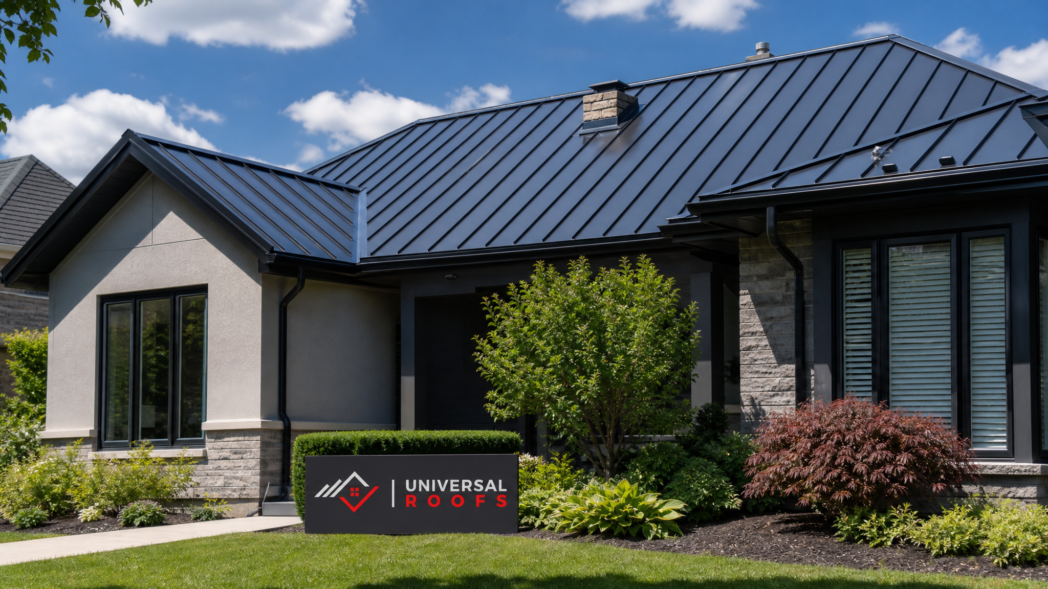 A freshly cleaned metal roof on a Toronto-area home shining under summer daylight with no streaking or algae staining