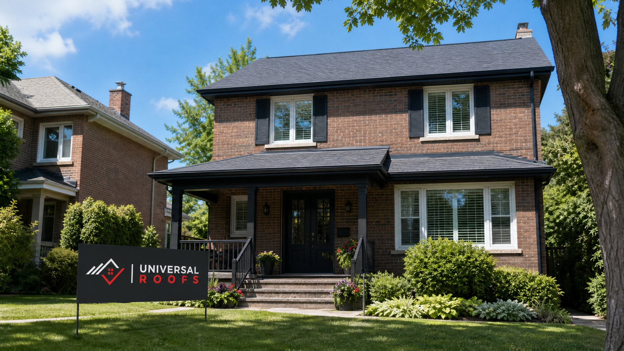 A well-maintained Toronto home with a straight, structurally sound roofline on a sunny summer day