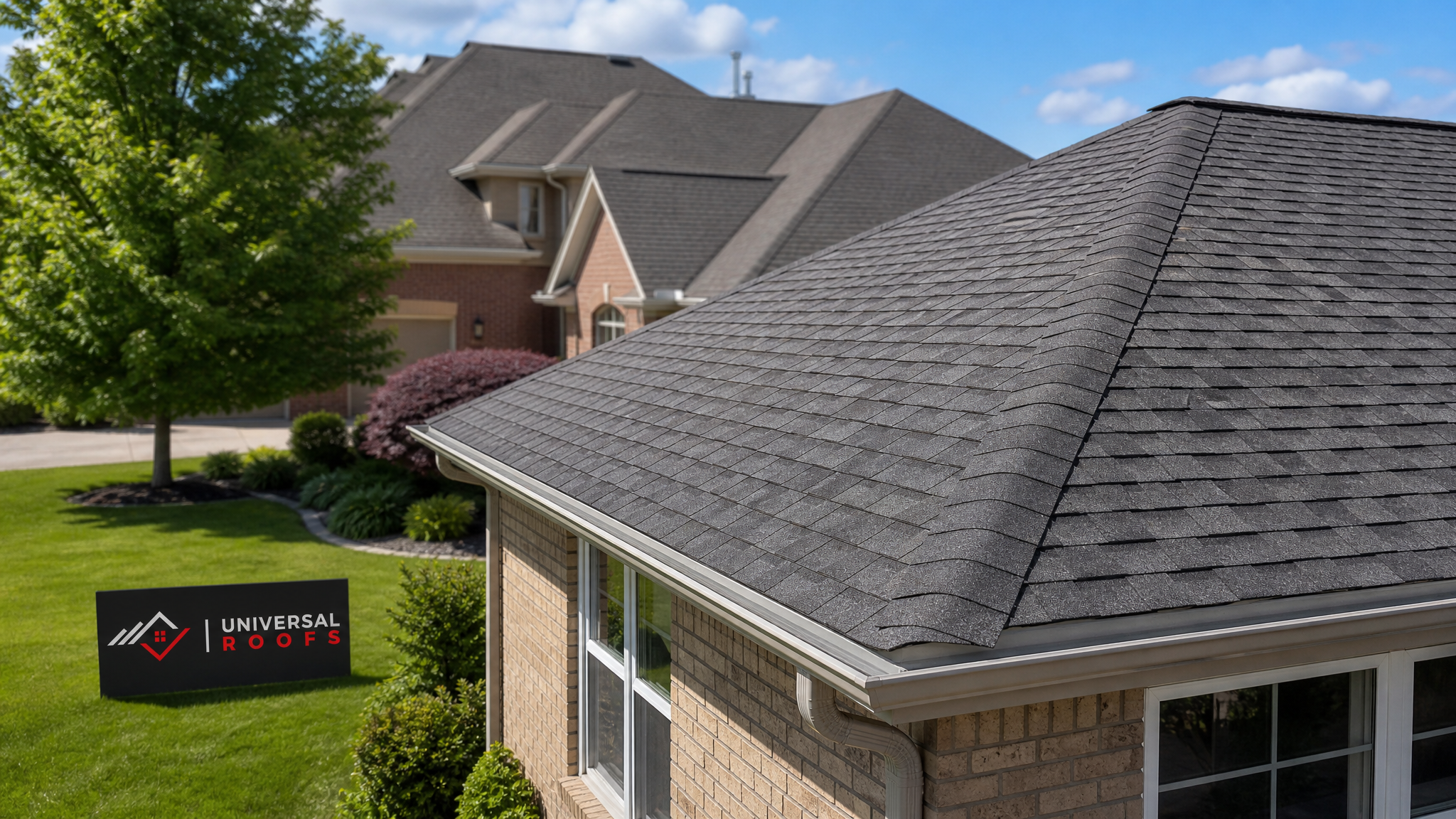 Finished ridge vent running along the peak of a Toronto home roof on a sunny summer day