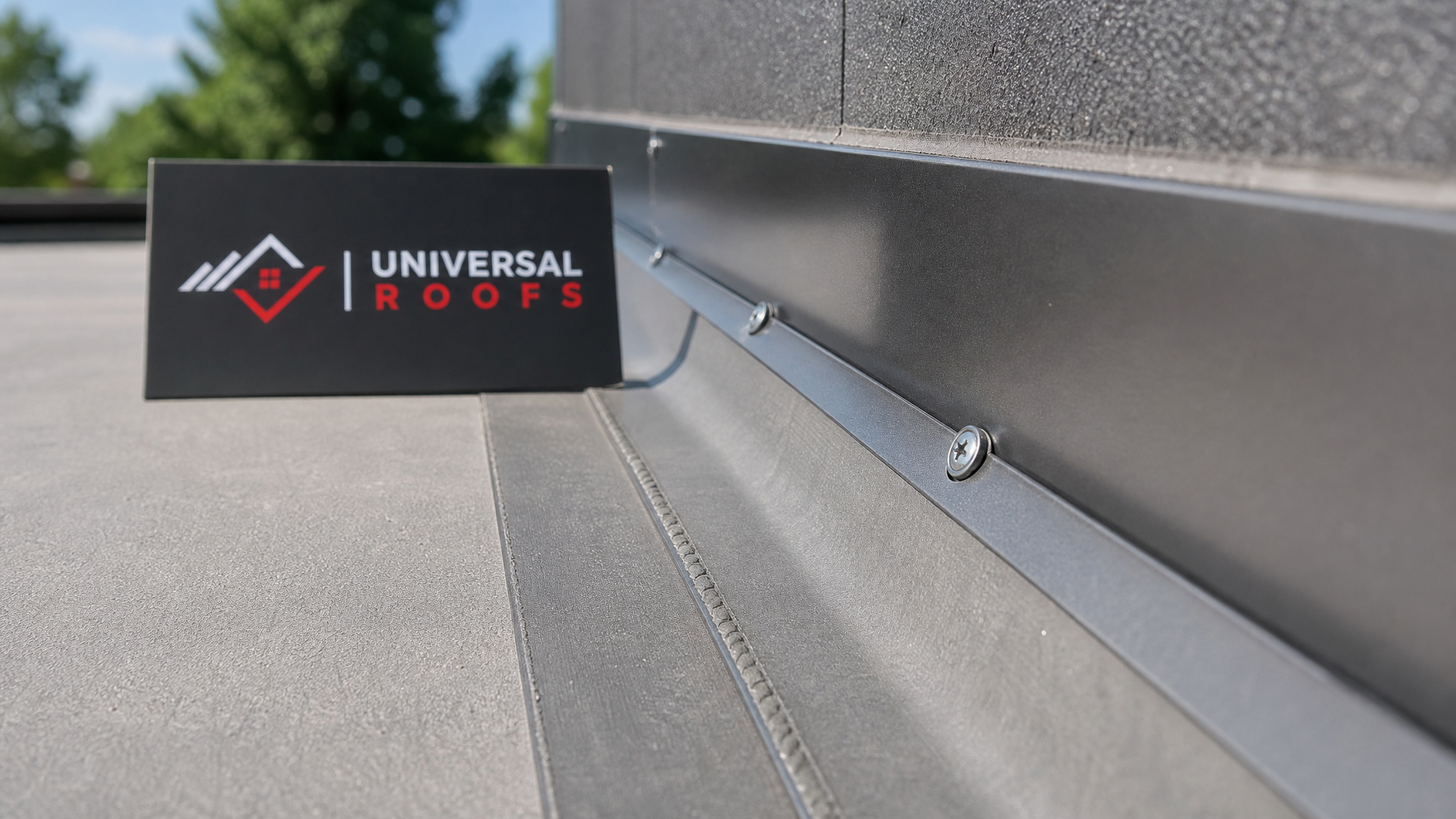 Close-up of heat-welded TPO membrane seam and new flashing detail on an upgraded flat roof