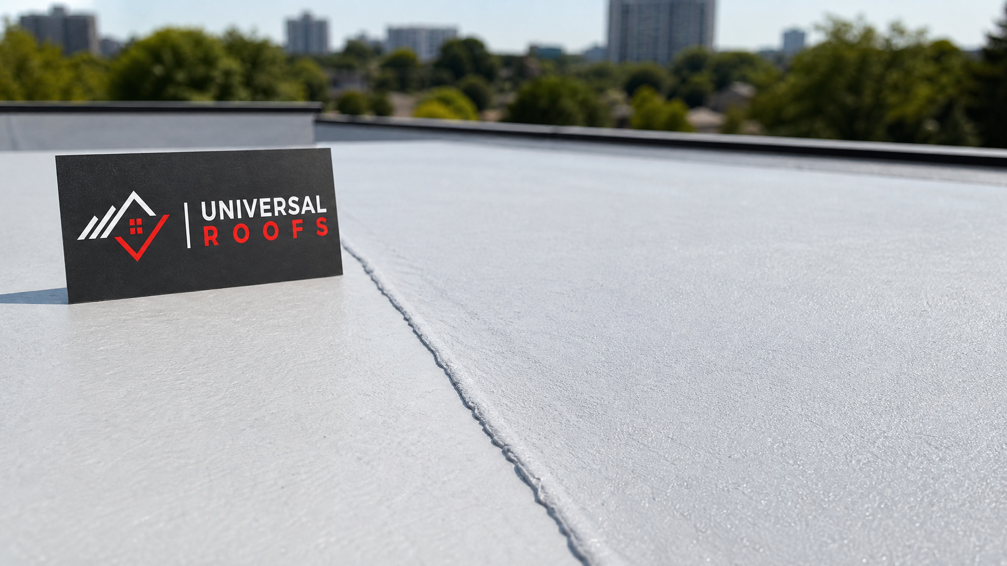 Close-up detail of a breathable roof coating membrane surface showing its smooth, uniform texture and seam edge