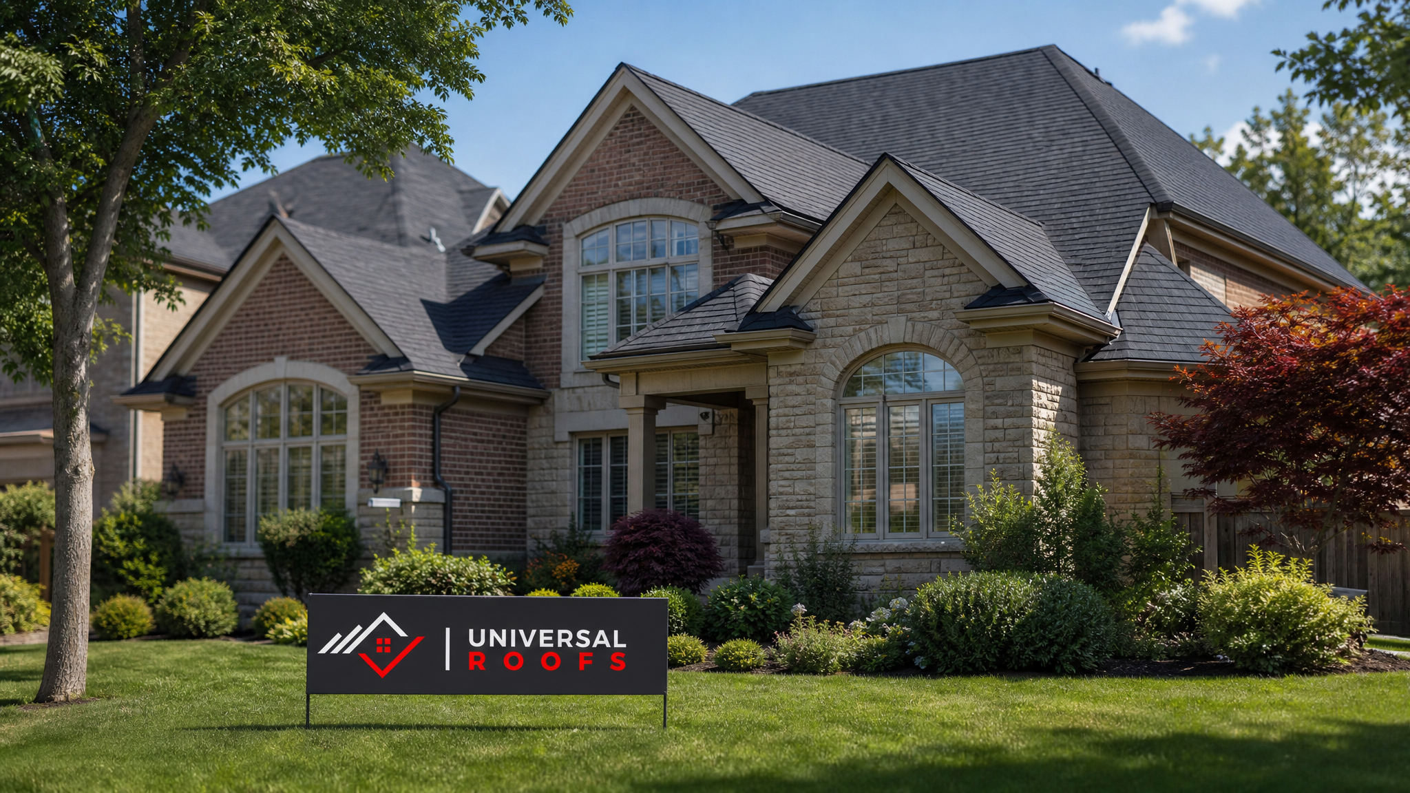Well-ventilated Toronto home exterior on a sunny summer day showing ridge vents along the roofline
