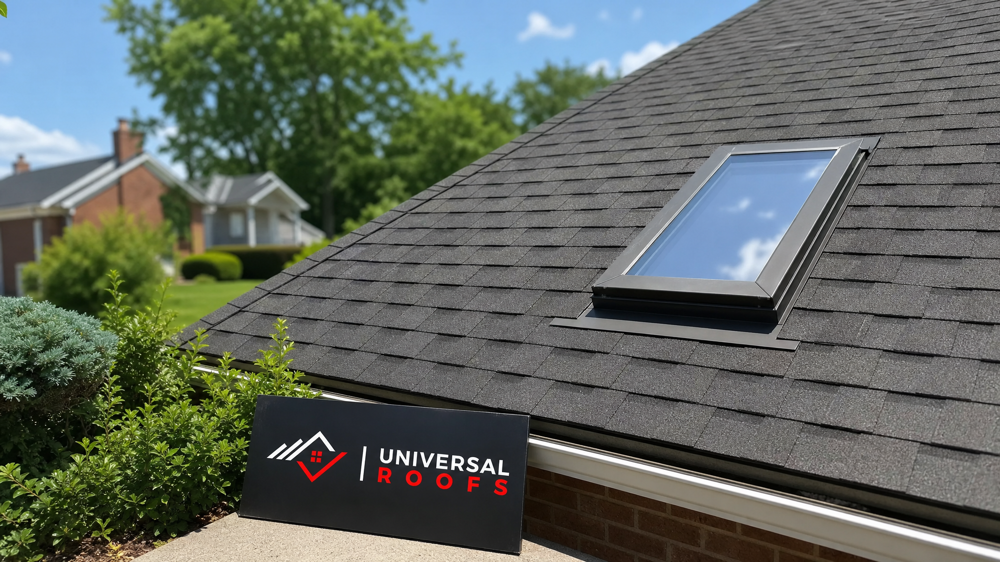 A clean, well-maintained residential skylight on a Toronto home in bright summer daylight, with no leaks or stains visible around the frame