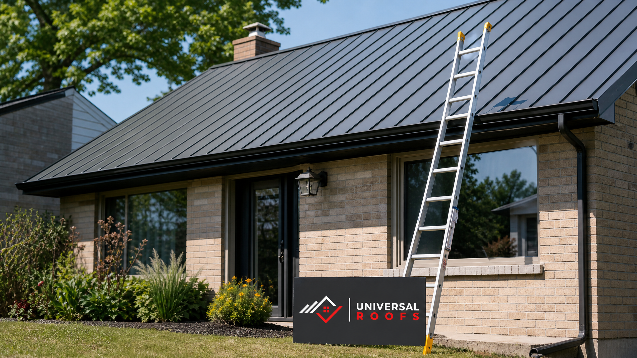 Restored metal roof panels free of rust on a Toronto home under summer daylight