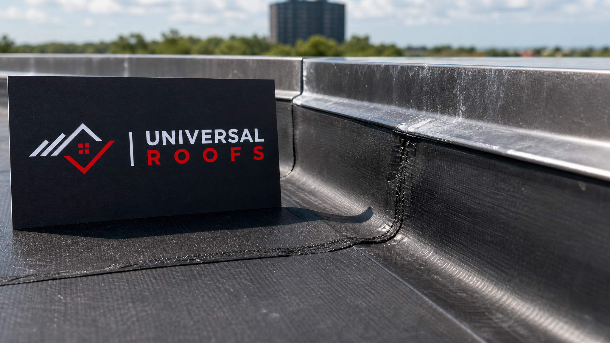 Close-up of a sealed roof membrane seam and flashing detail showing waterproofing technique