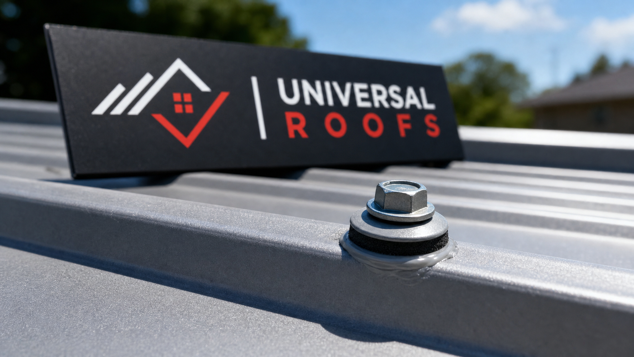 Close-up of a resealed metal roof fastener with new neoprene washer and matching sealant