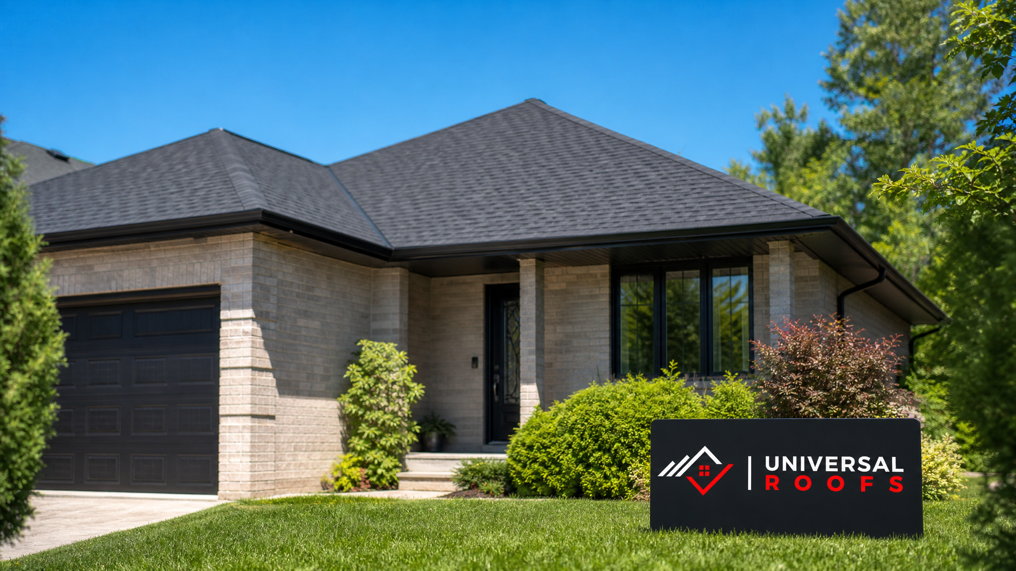 Completed residential roof in Toronto under clear summer sky after a professional leak inspection, with no visible damage remaining