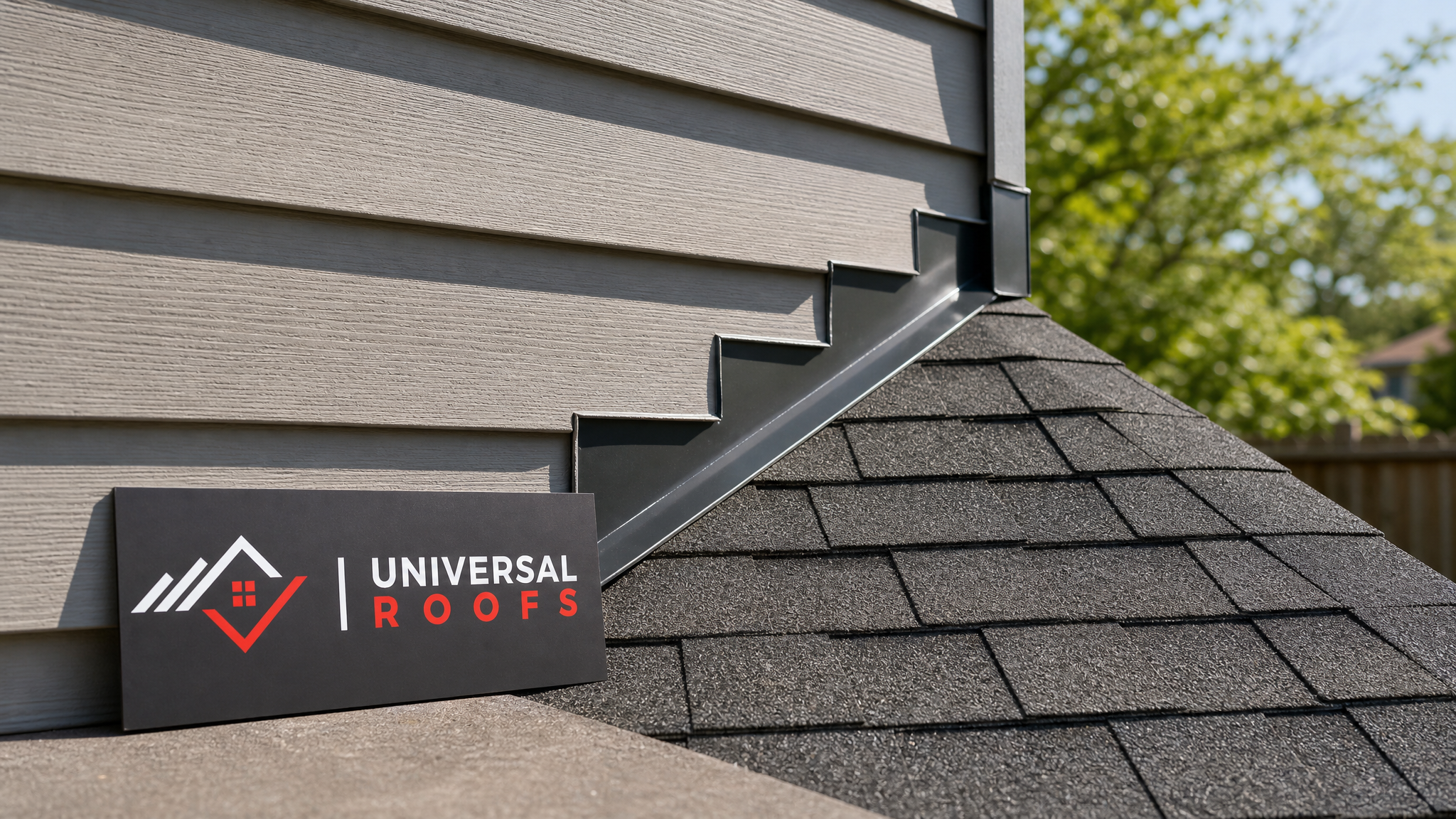 Finished roof-to-sidewall junction with properly installed step flashing and counter-flashing on a Toronto home in summer daylight