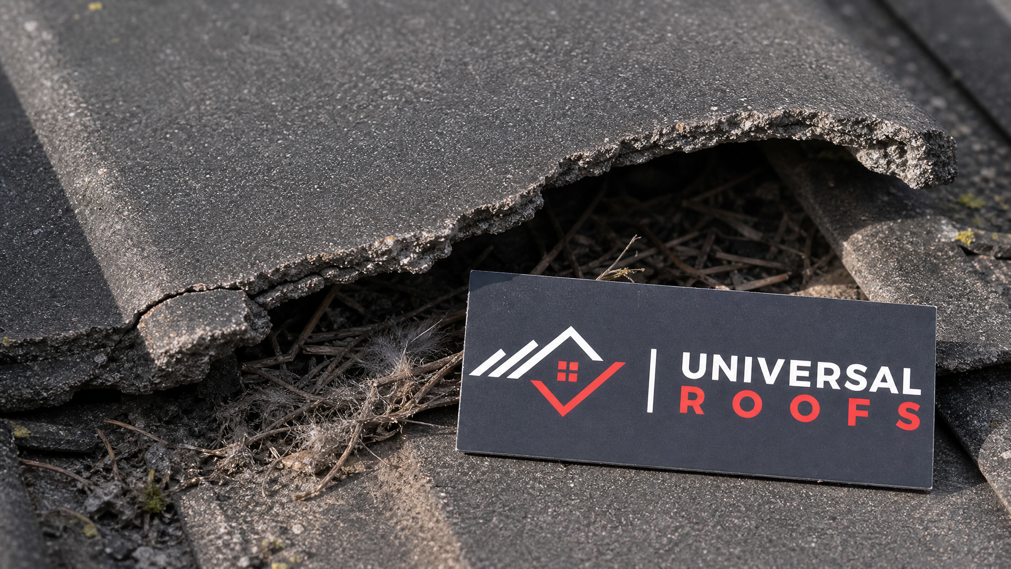 Close-up of a damaged tile with evidence of animal entry on a Toronto roof