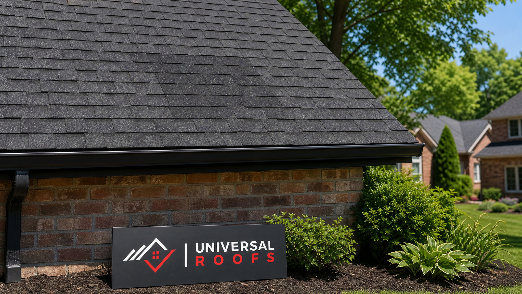 Freshly repaired asphalt shingle roof on a Toronto home in summer daylight with matching shingles and clean sightlines