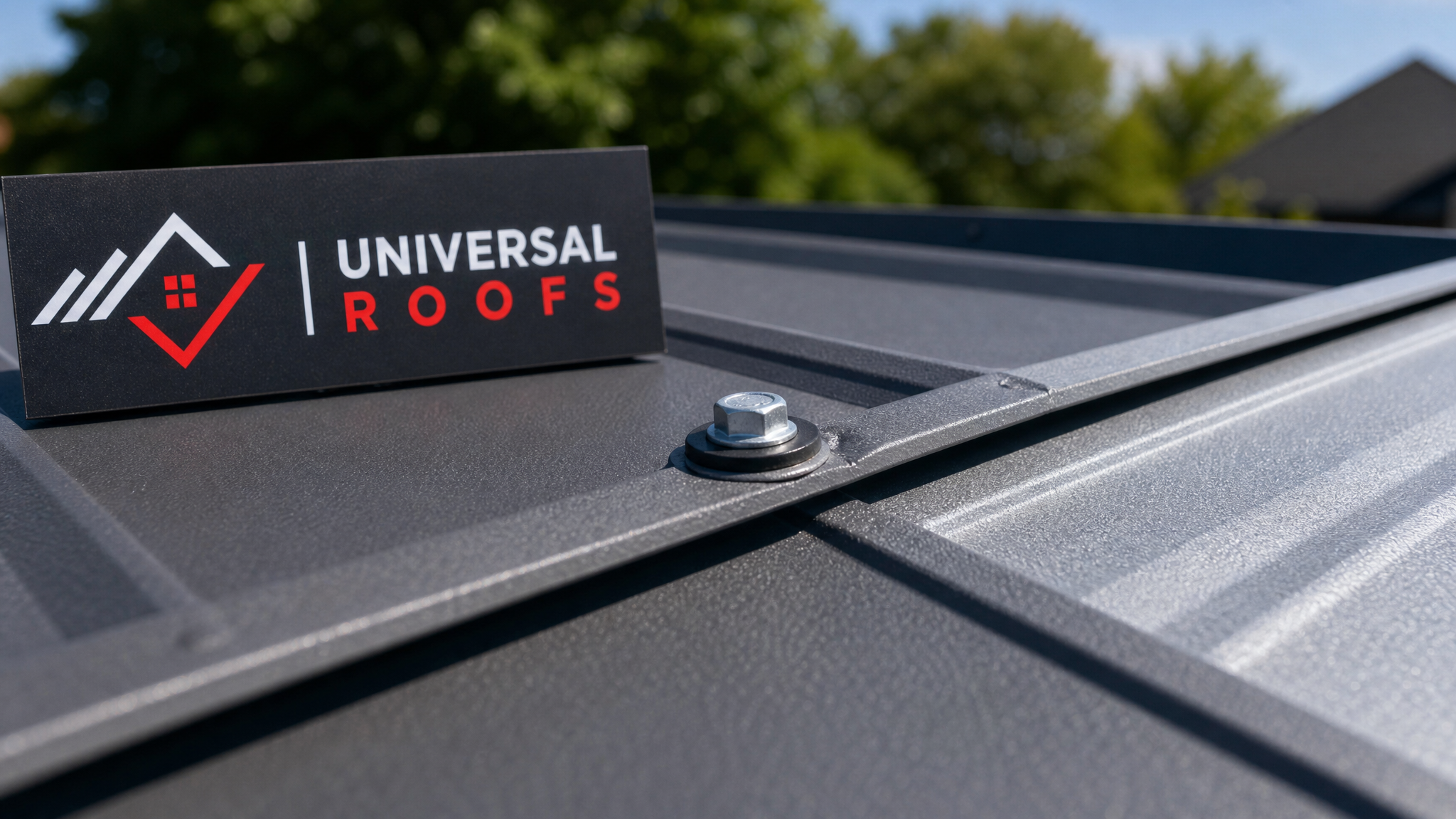 Close-up detail of a metal roof seam and fastener with rubber washer showing proper sealing technique