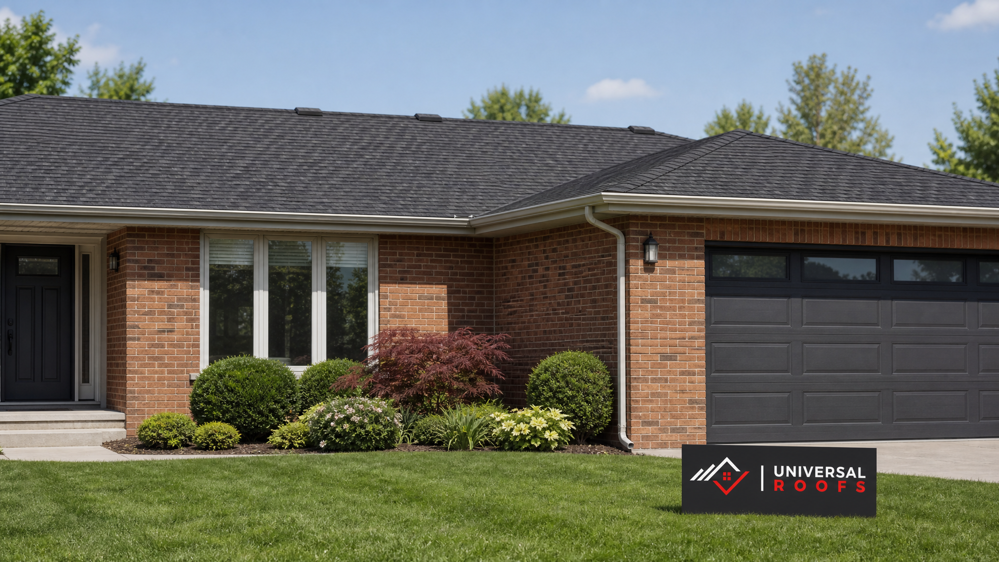 Repaired roofline on a Toronto home showing a straight, level ridge and evenly aligned shingles after structural roof repair