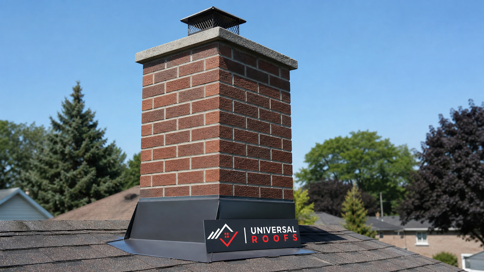 Fully repaired chimney on a Toronto home after fire damage restoration
