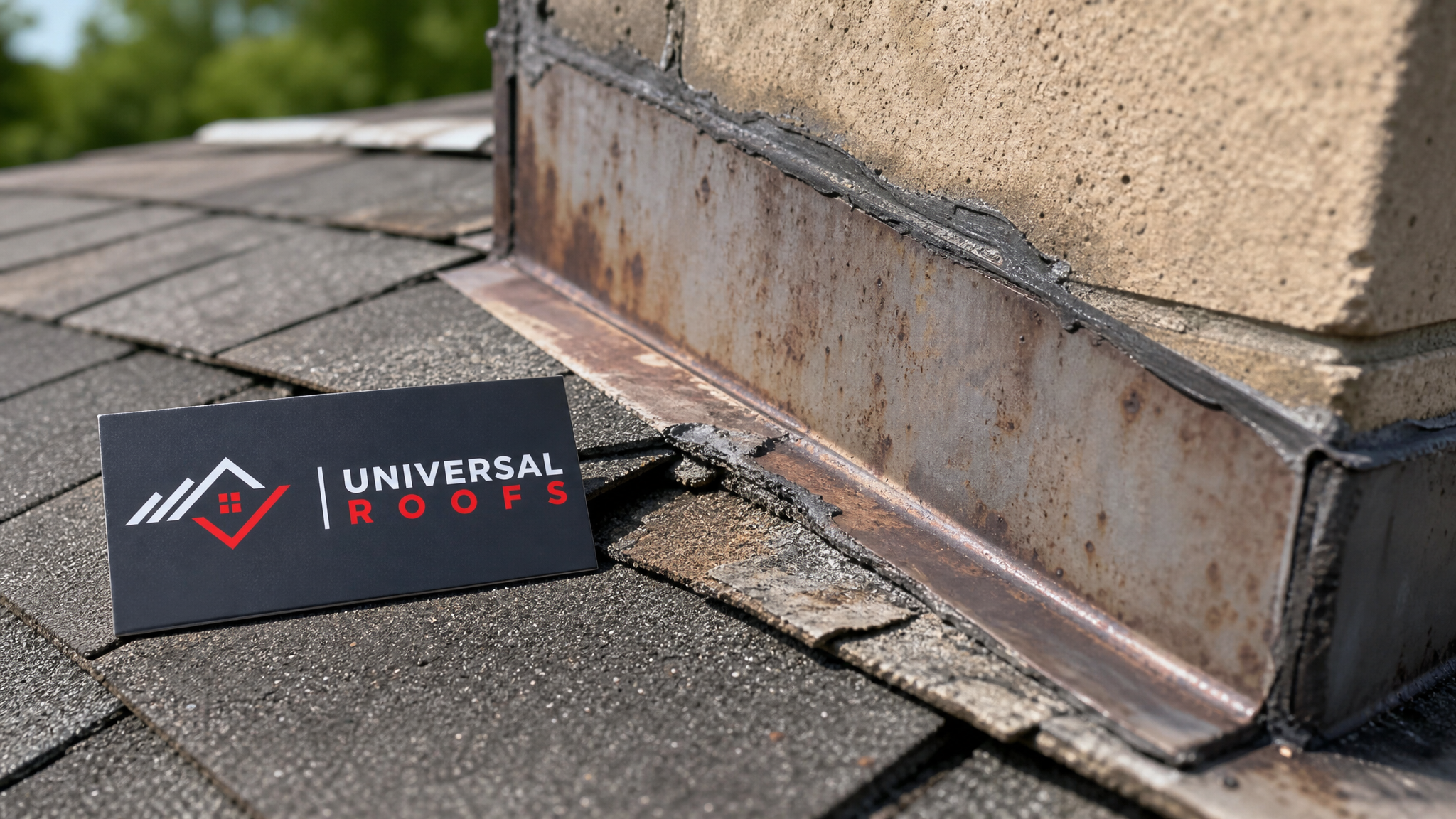 Close-up detail of roof flashing and shingle seal being checked during a proactive leak detection inspection