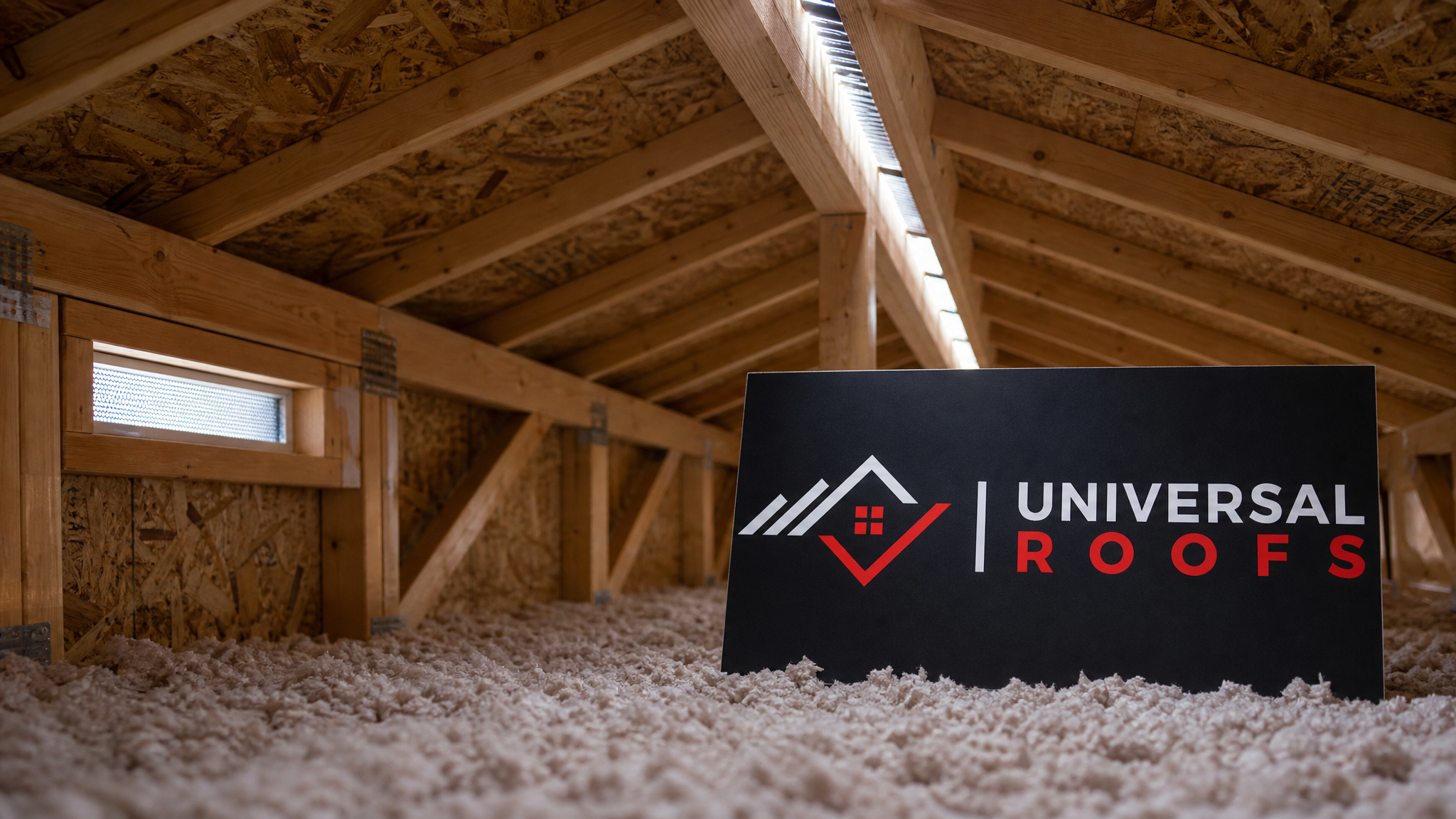 Well-ventilated attic space with clear soffit-to-ridge airflow and cool insulation, Toronto home in summer daylight