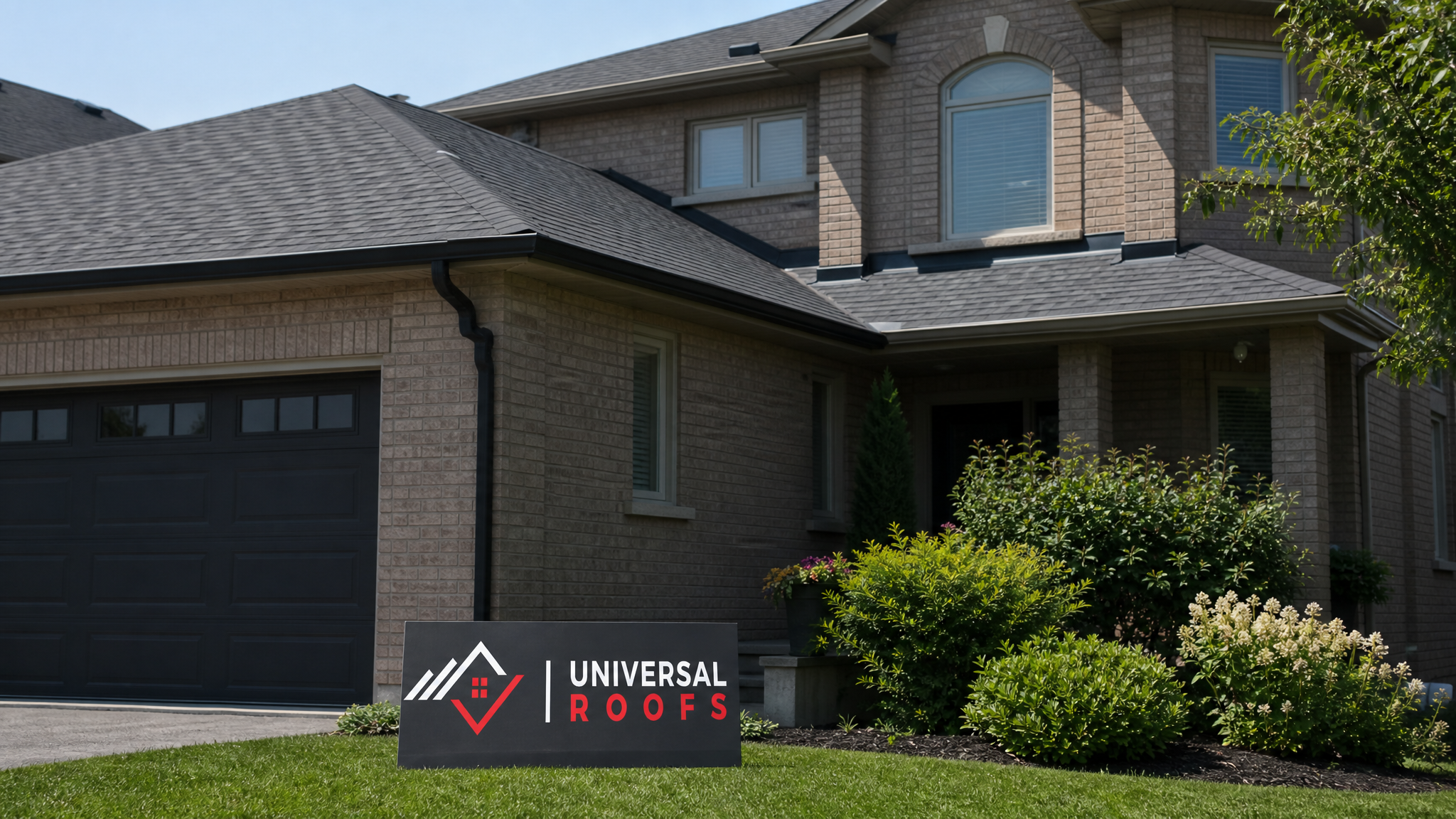 Freshly repaired asphalt shingle roof on a Toronto-area home in summer daylight with uniform, undamaged shingles