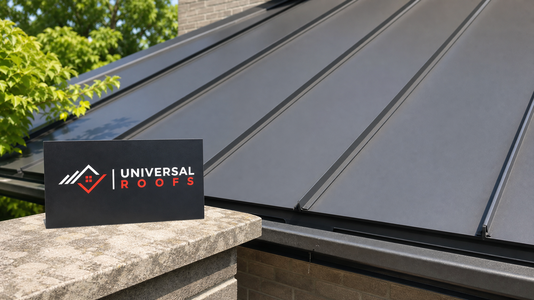 Finished metal roof repair on a Toronto home showing a clean, sealed seam and matching panel colour on a sunny summer day