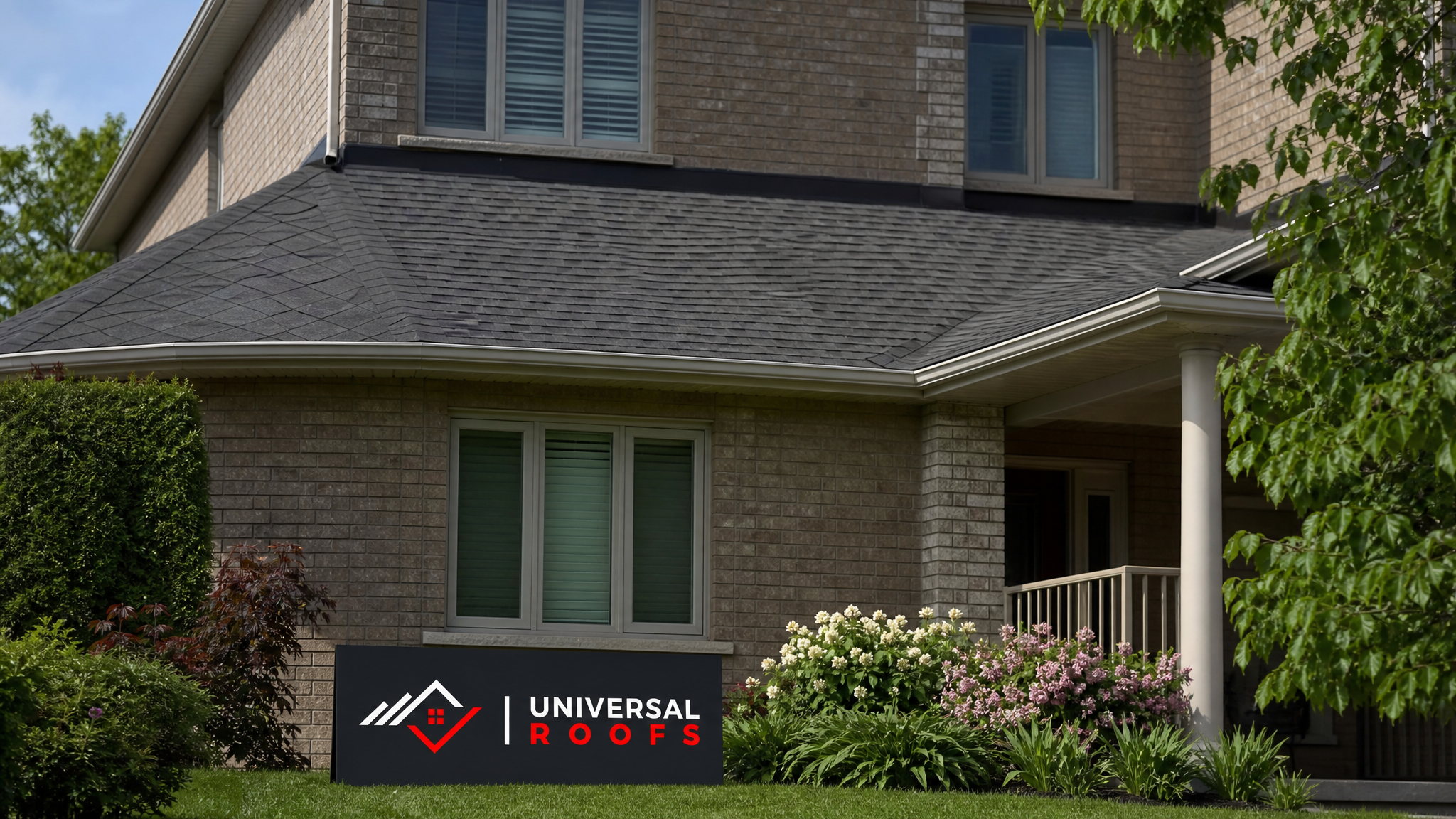 Successfully repaired asphalt shingle roof on a Toronto-area home in summer daylight with matching shingles blended seamlessly into the existing roof plane