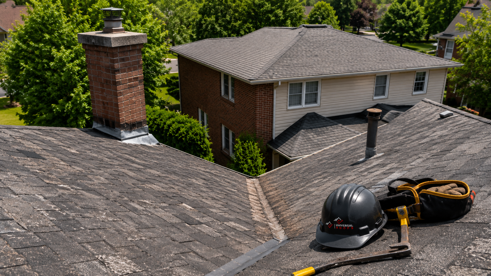 Asphalt shingle roof on an Oakville home showing worn areas where roof leak repair is needed