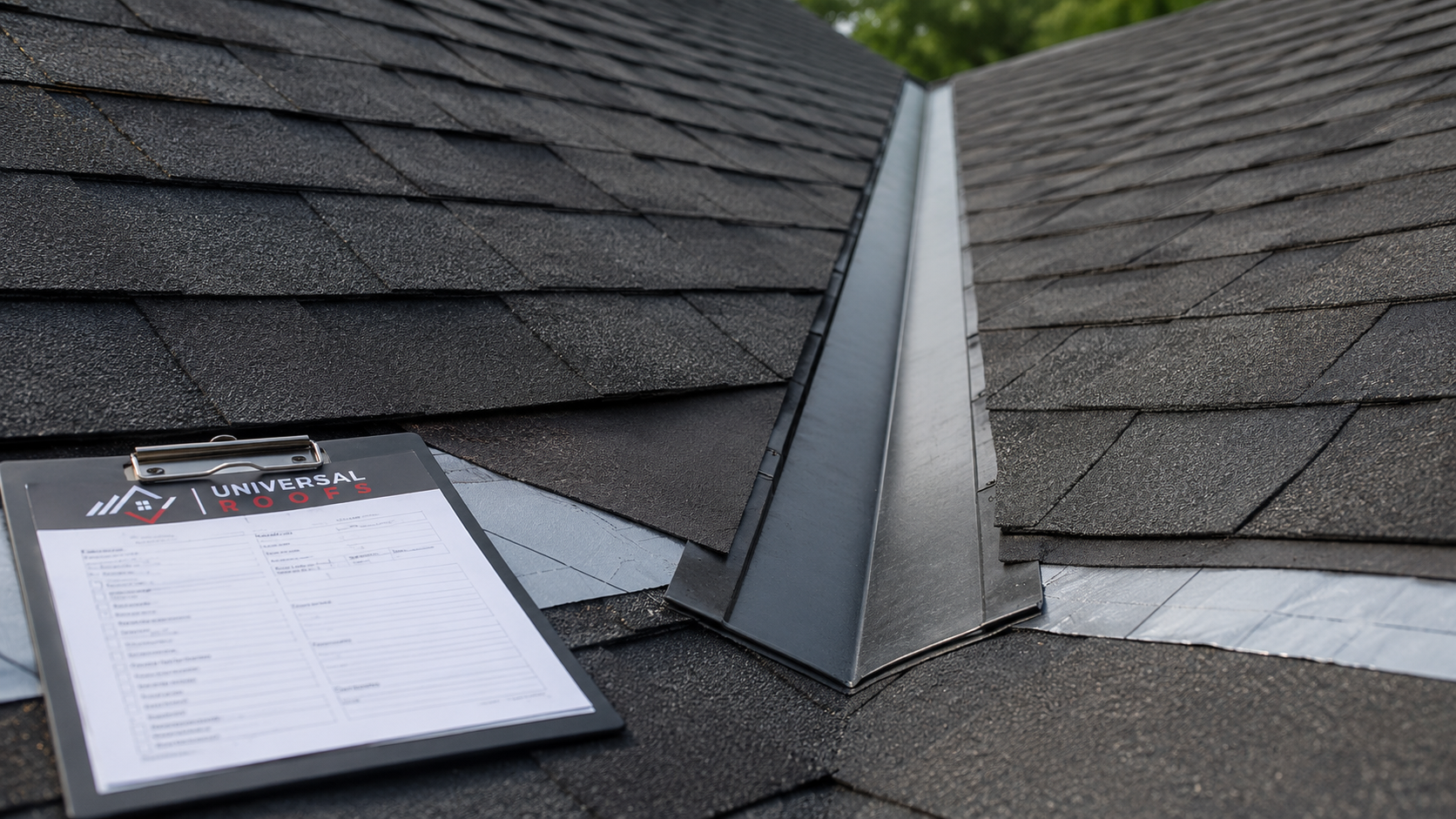Close detail of new valley flashing and ice and water membrane on a Peel Region roof installation