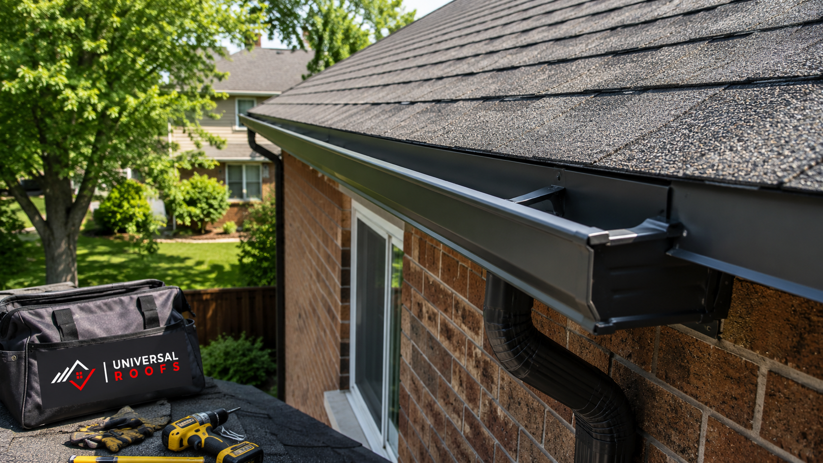 Aluminum eavestrough and downspout on a Mississauga home showing the need for eavestrough repair