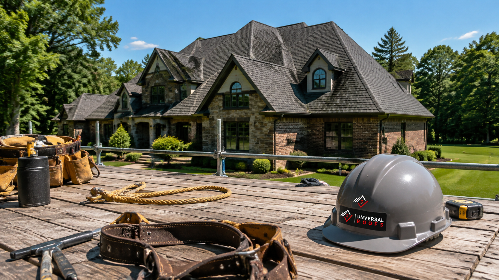 Steep asphalt shingle roof on a rural Caledon estate home, a common roofing Caledon project type