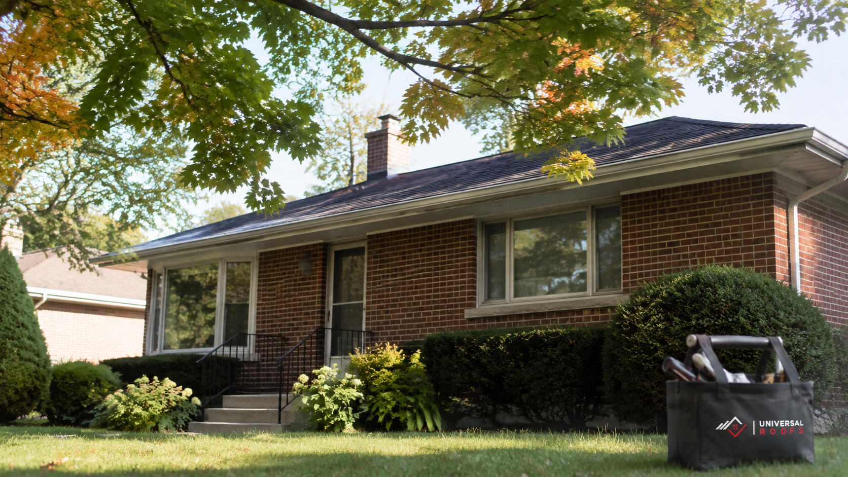 Mature maple canopy over a North York bungalow roof showing why gutter cleaning north york is seasonal