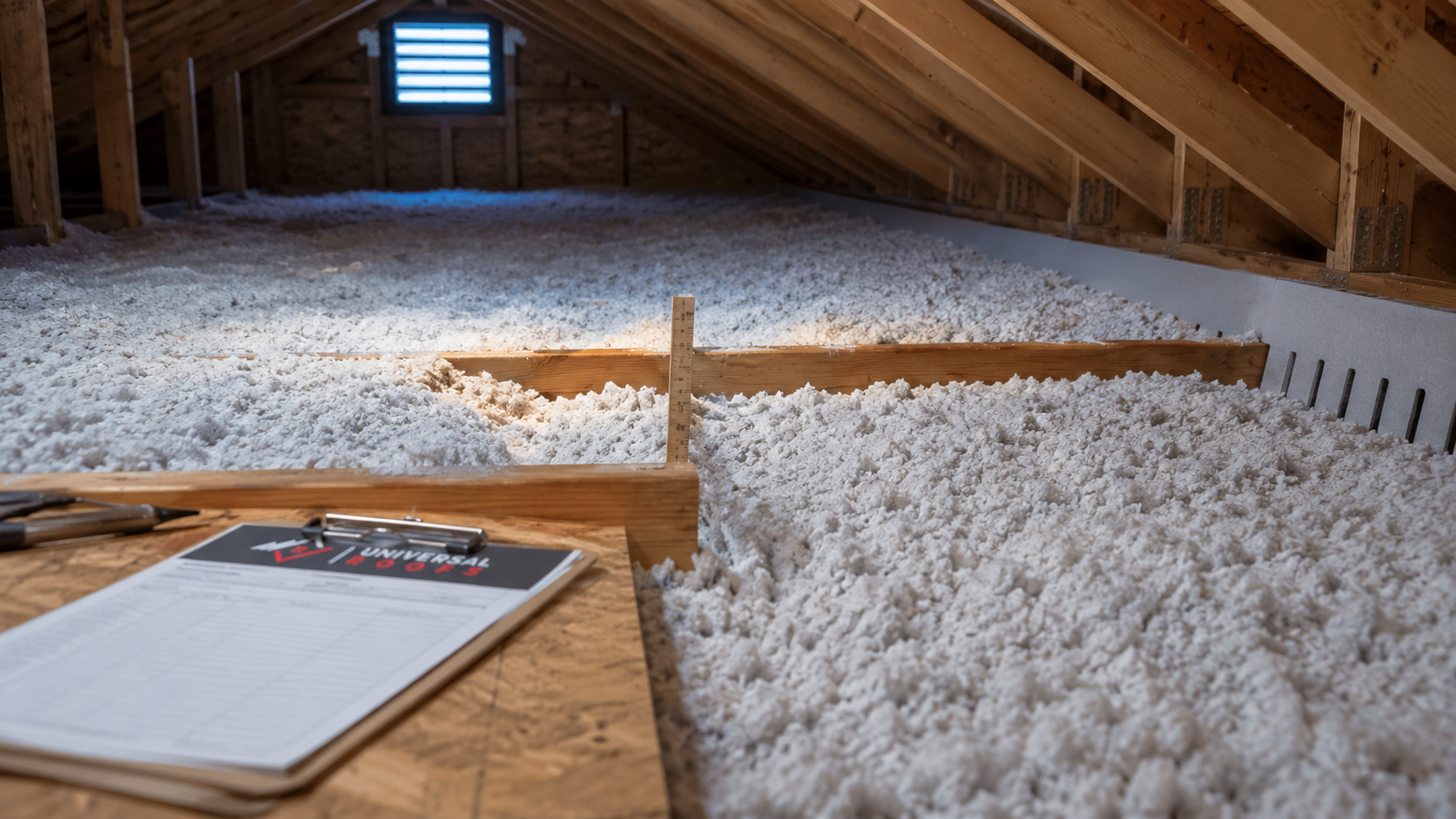 Evenly blown loose fill insulation in an attic after attic insulation north york upgrade to R60