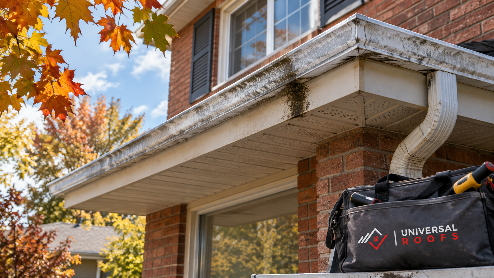 Aluminum eavestrough on a Richmond Hill home showing wear that prompts eavestrough repair Richmond Hill decisions