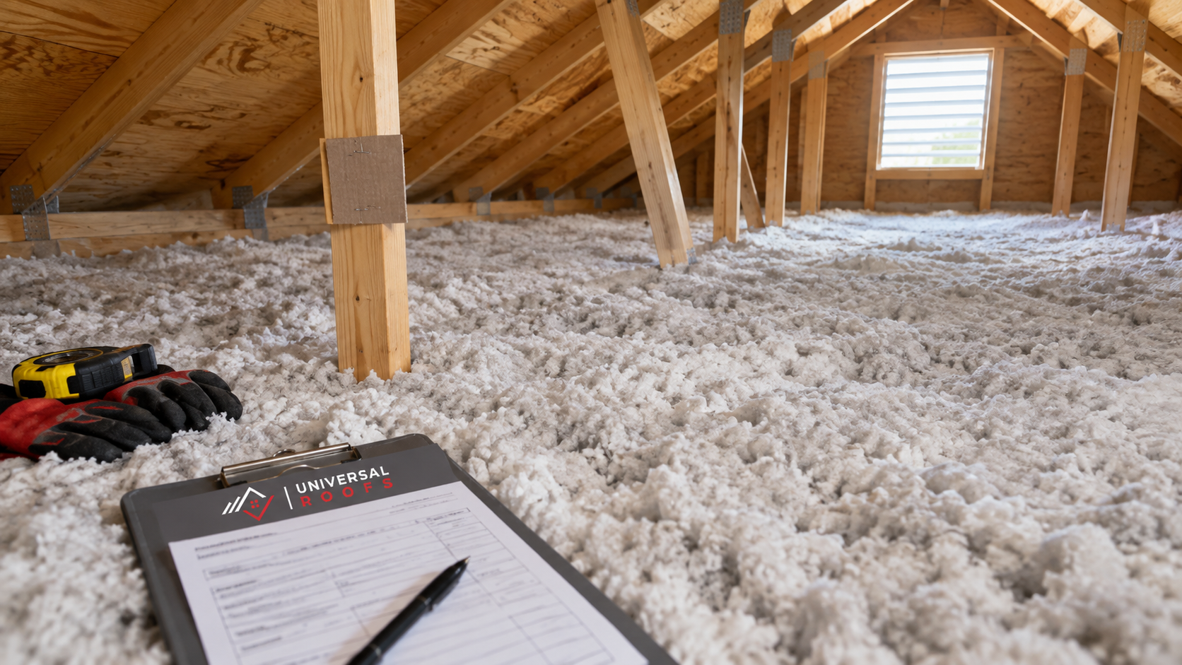 Deep blown insulation across an attic floor showing the depth attic insulation Stouffville homes should reach