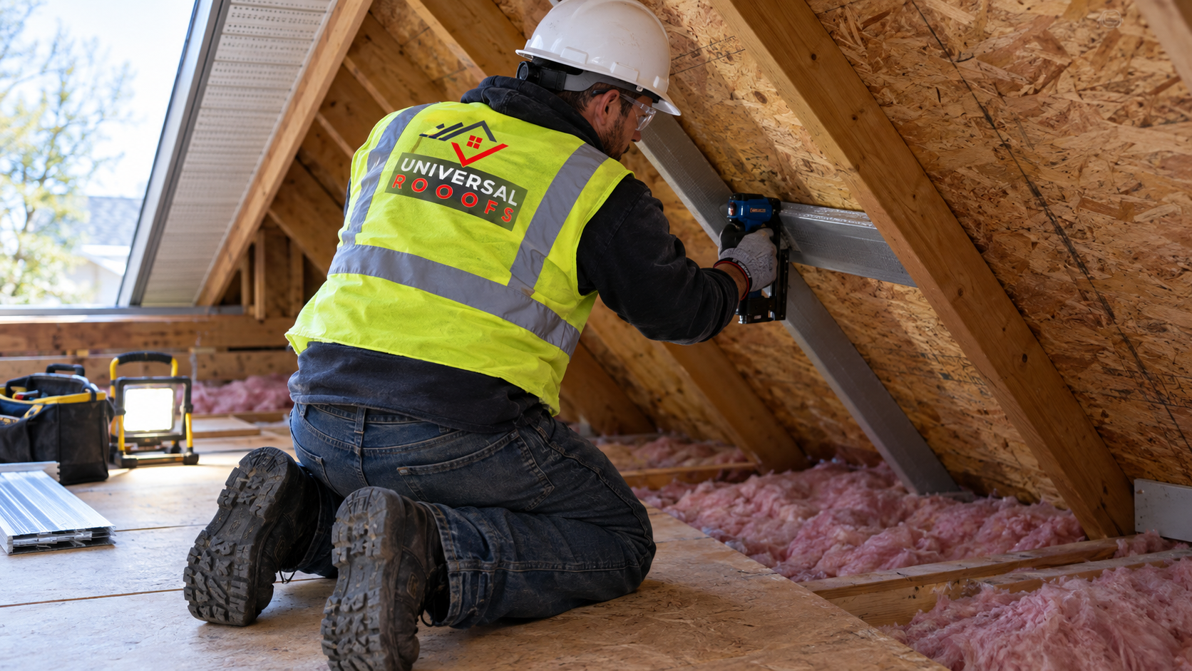 Technician fitting baffles before blowing attic insulation Stouffville homes need for the heating season