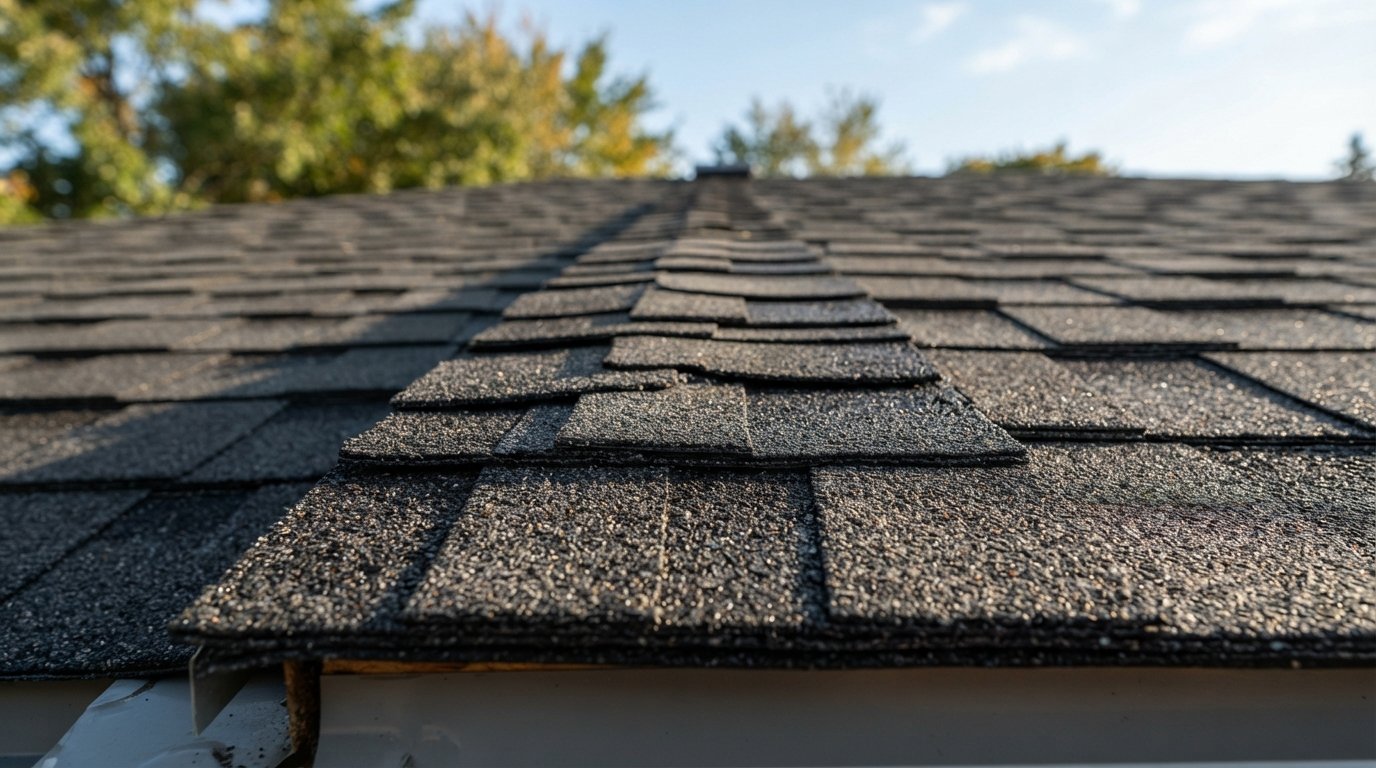 Close-up of CertainTeed Landmark shingles showing the laminated two-layer tabs and granule surface