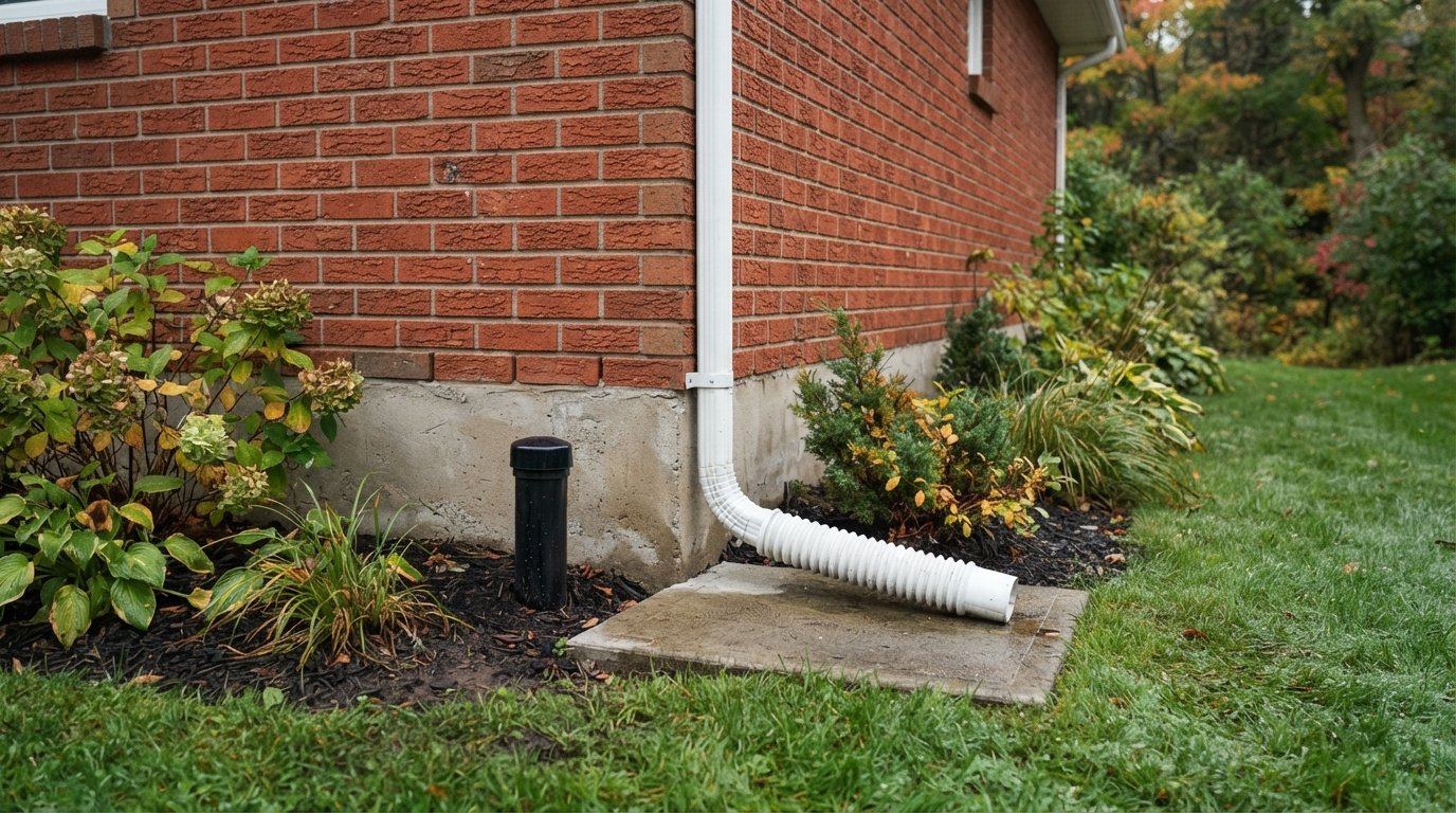 Downspout disconnection with a capped standpipe and an extension carrying water away from a brick house foundation