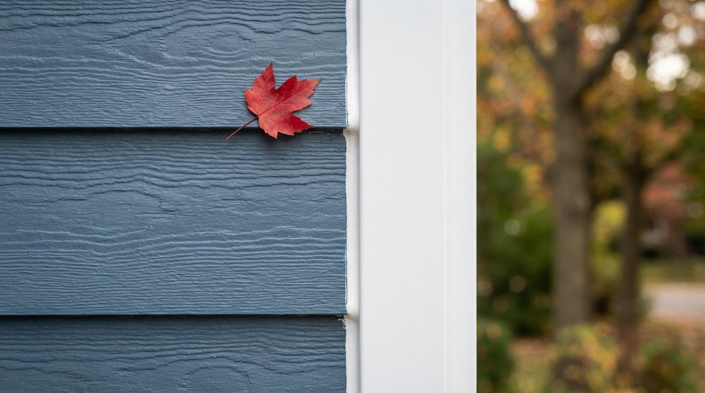Close-up of LP SmartSide lap siding butt joint with sealed gap and trim board clearance